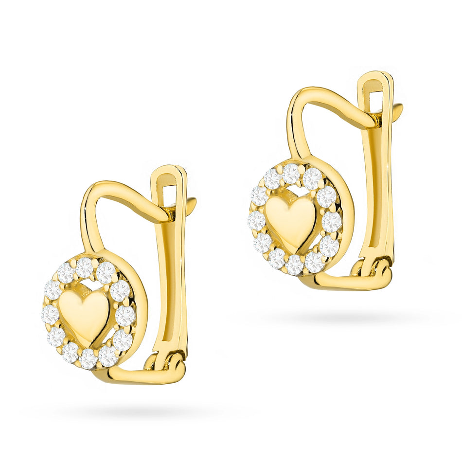 Gold Earrings with Zirconia Hearts