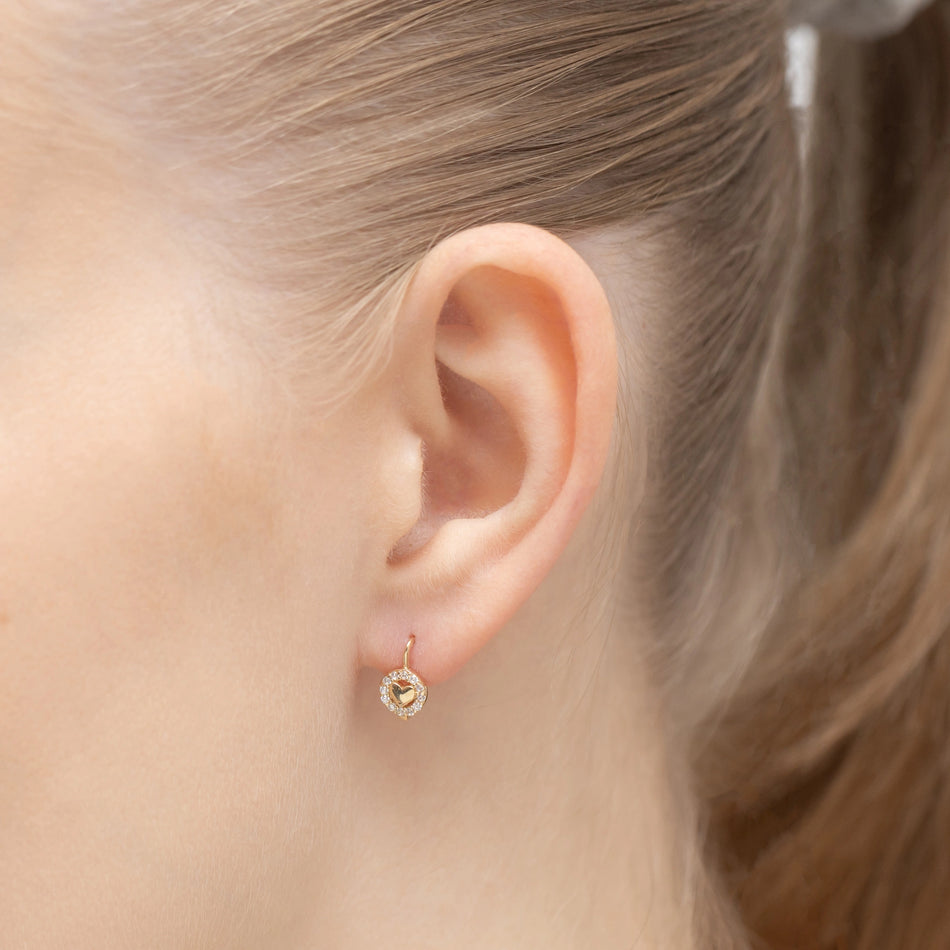 Gold Earrings with Zirconia Hearts