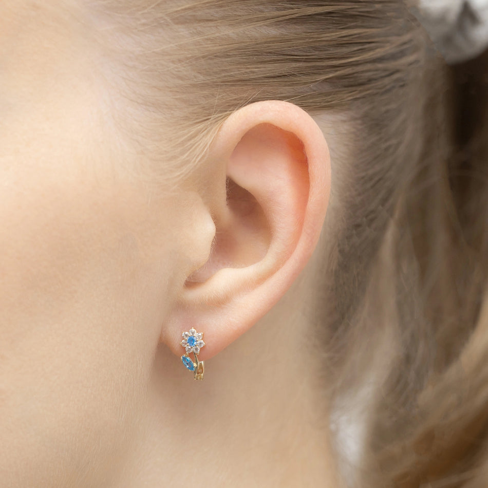Children's Gold Earrings with Zirconia Flowers