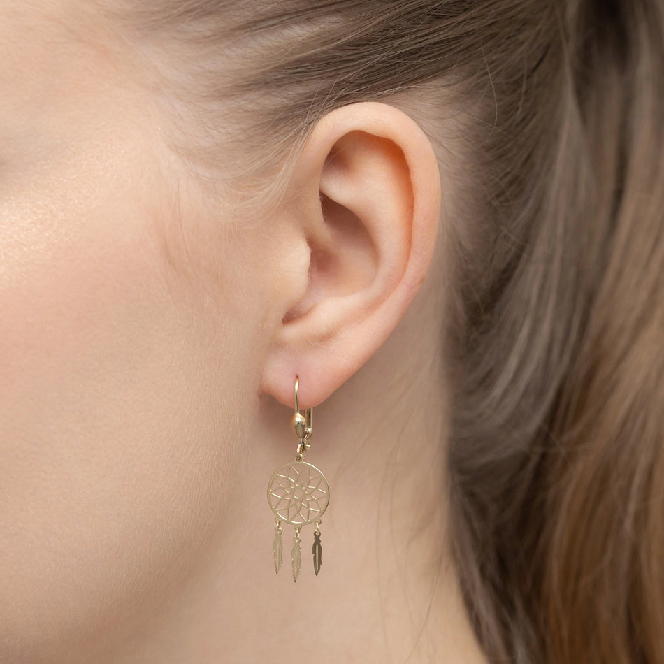 Zlaté náušnice s Anglickým zapínaním Lapače snov