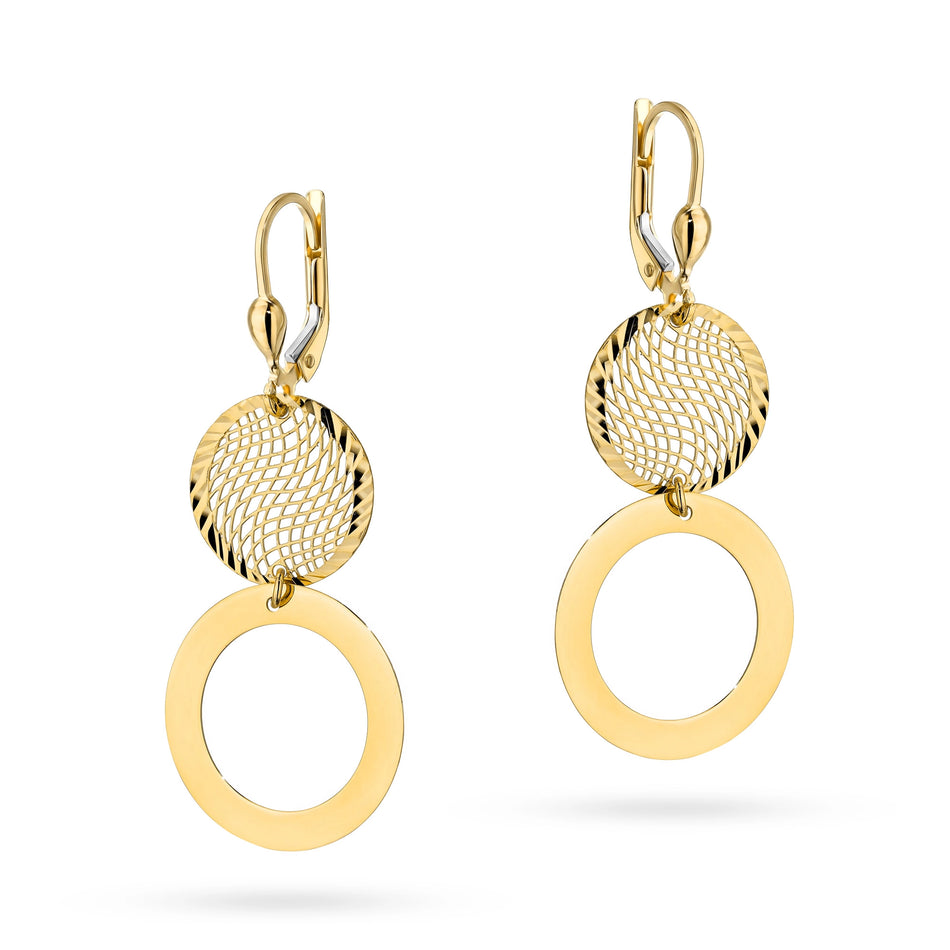 Gold Earrings with English Clasp Openwork Circle