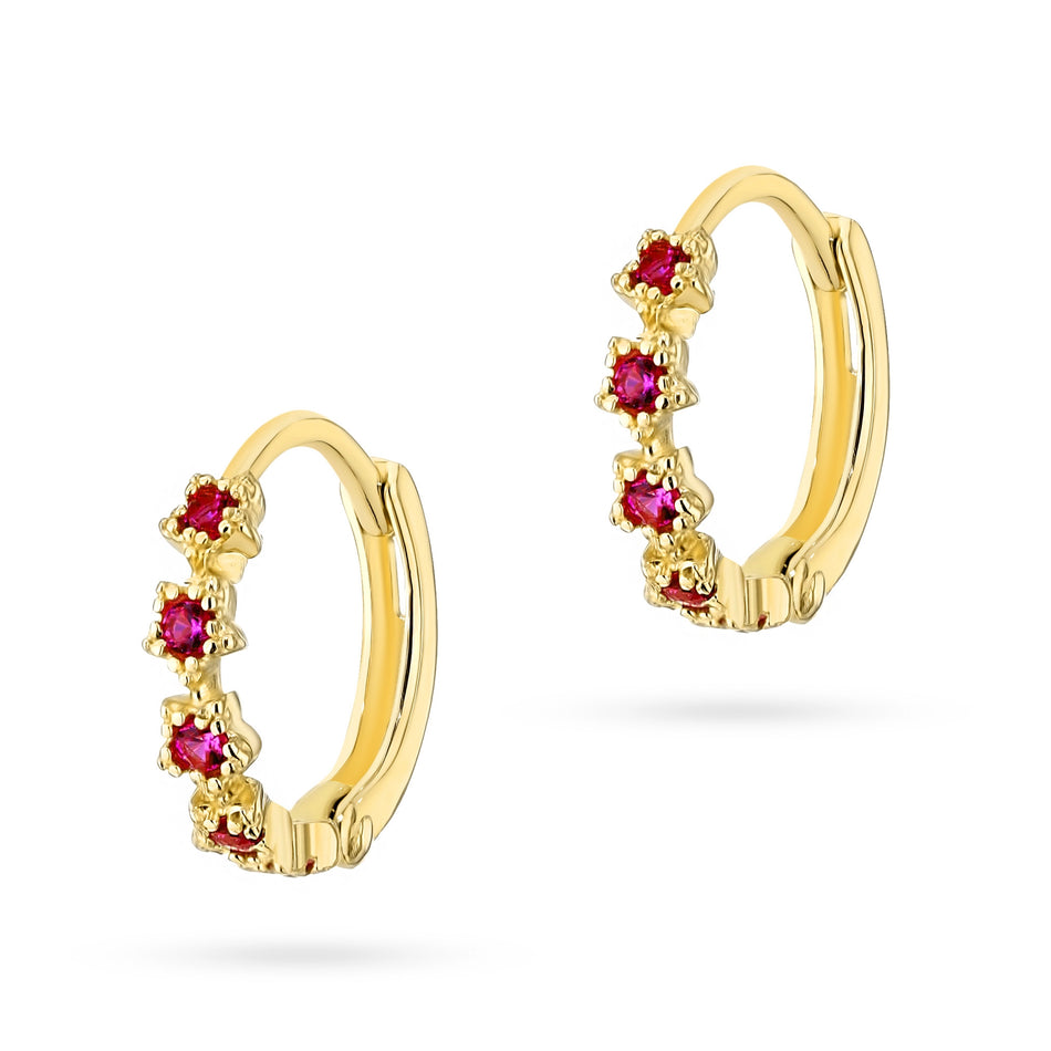 Gold Creole Earrings with Zirconia Flowers