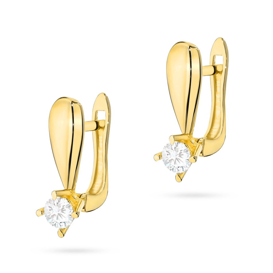 Gold Earrings with English Clasp Zirconia Teardrops
