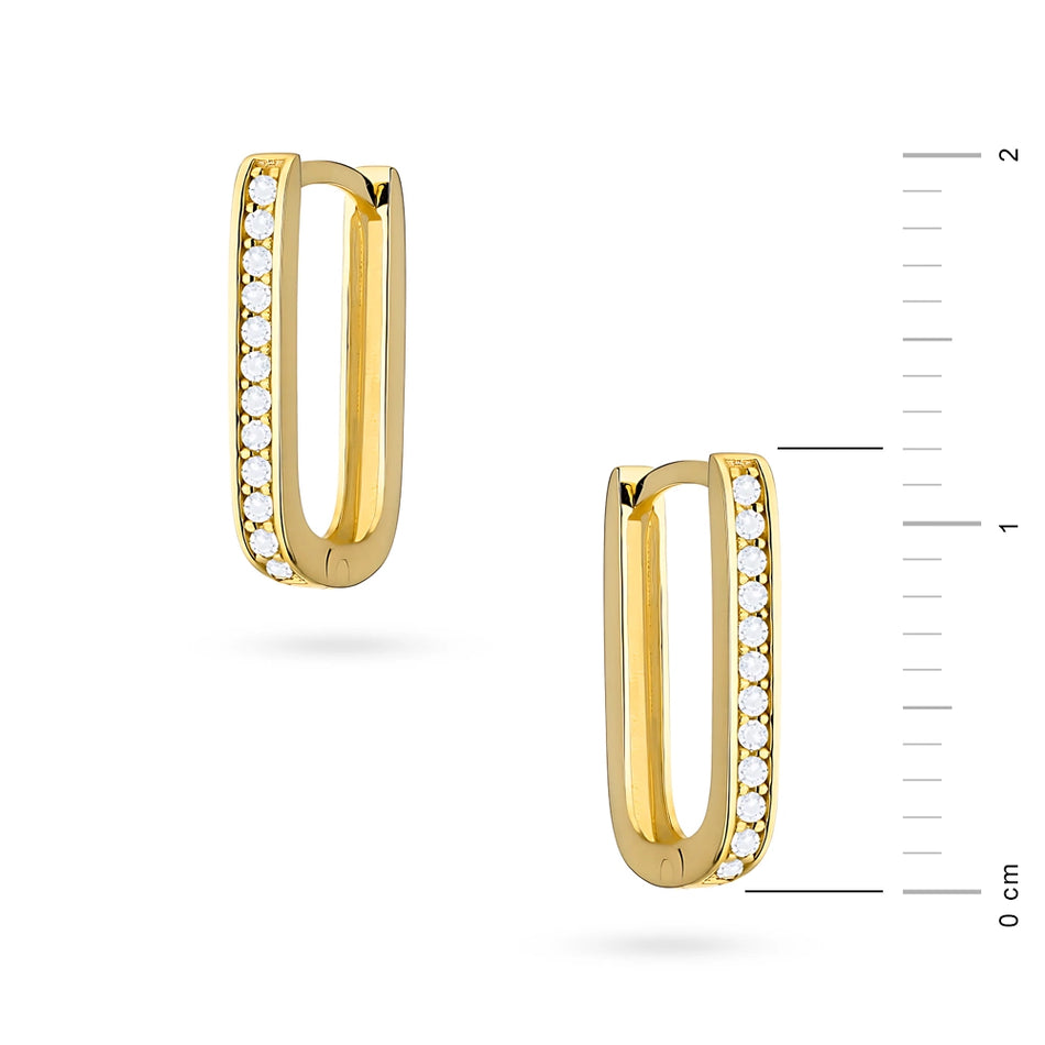 Gold Earrings with English Clasp Zirconia Rectangles