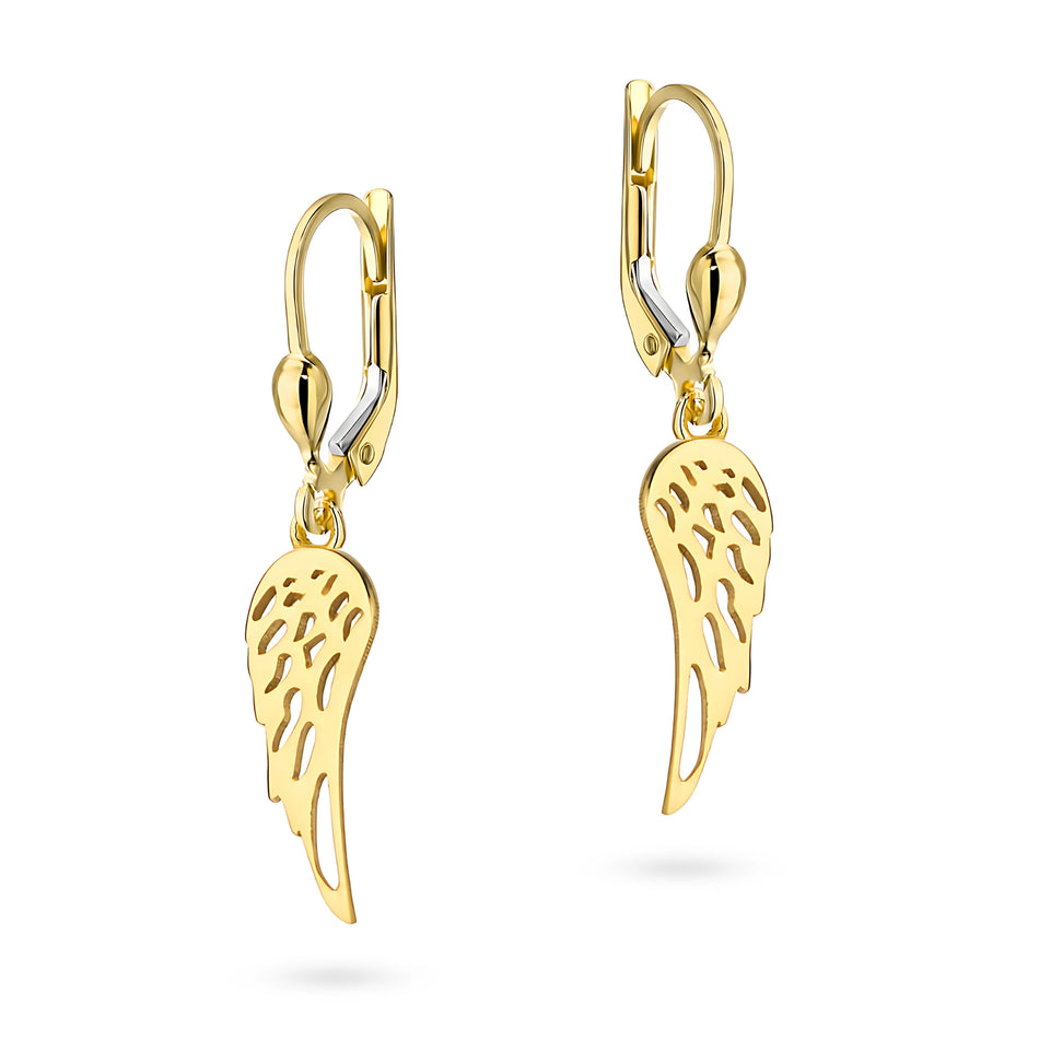 Gold Earrings with English Clasp Wings