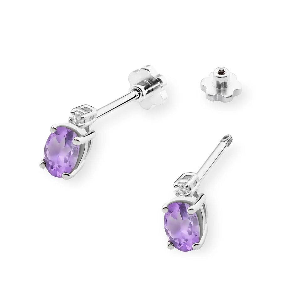 Gold Earrings with 0.40ct Amethyst and 0.029ct Diamonds