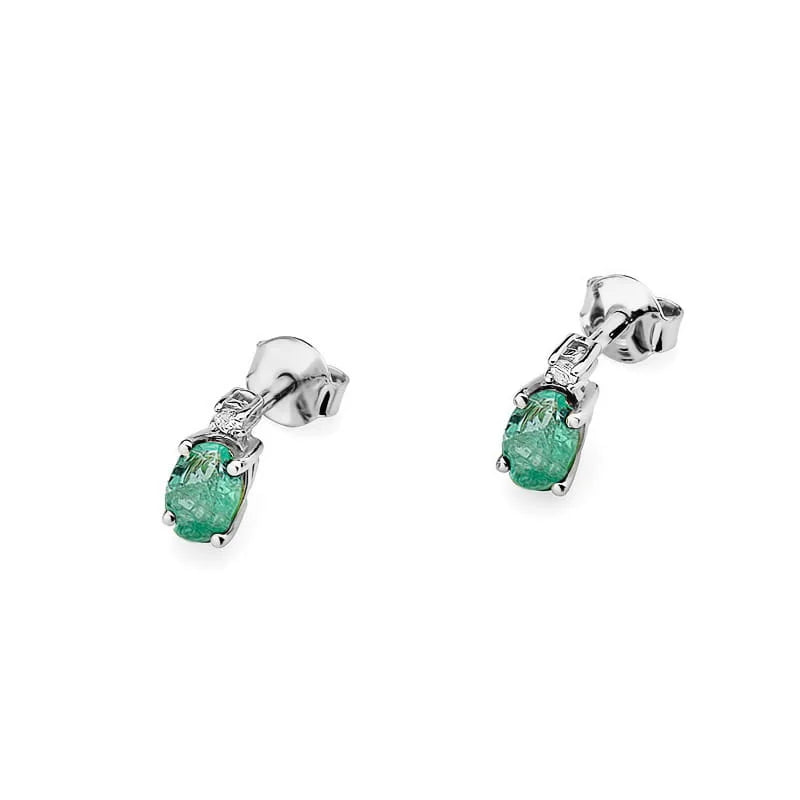 Gold Earrings with 0.40ct Emerald and 0.029ct Diamonds
