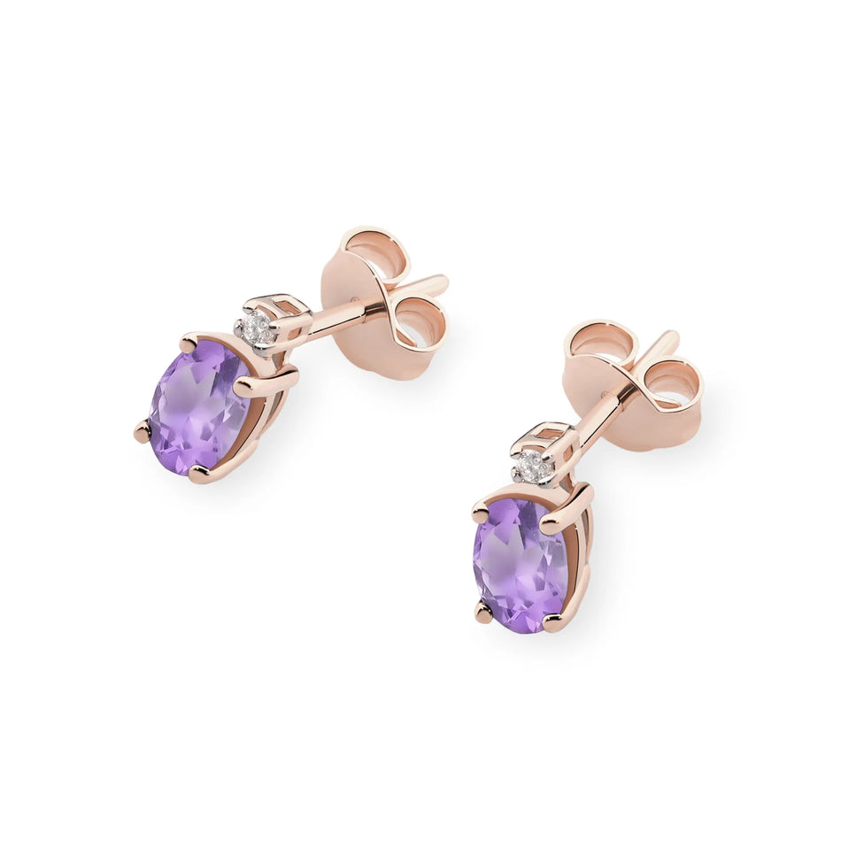 Gold Earrings with 0.40ct Amethyst and 0.029ct Diamonds