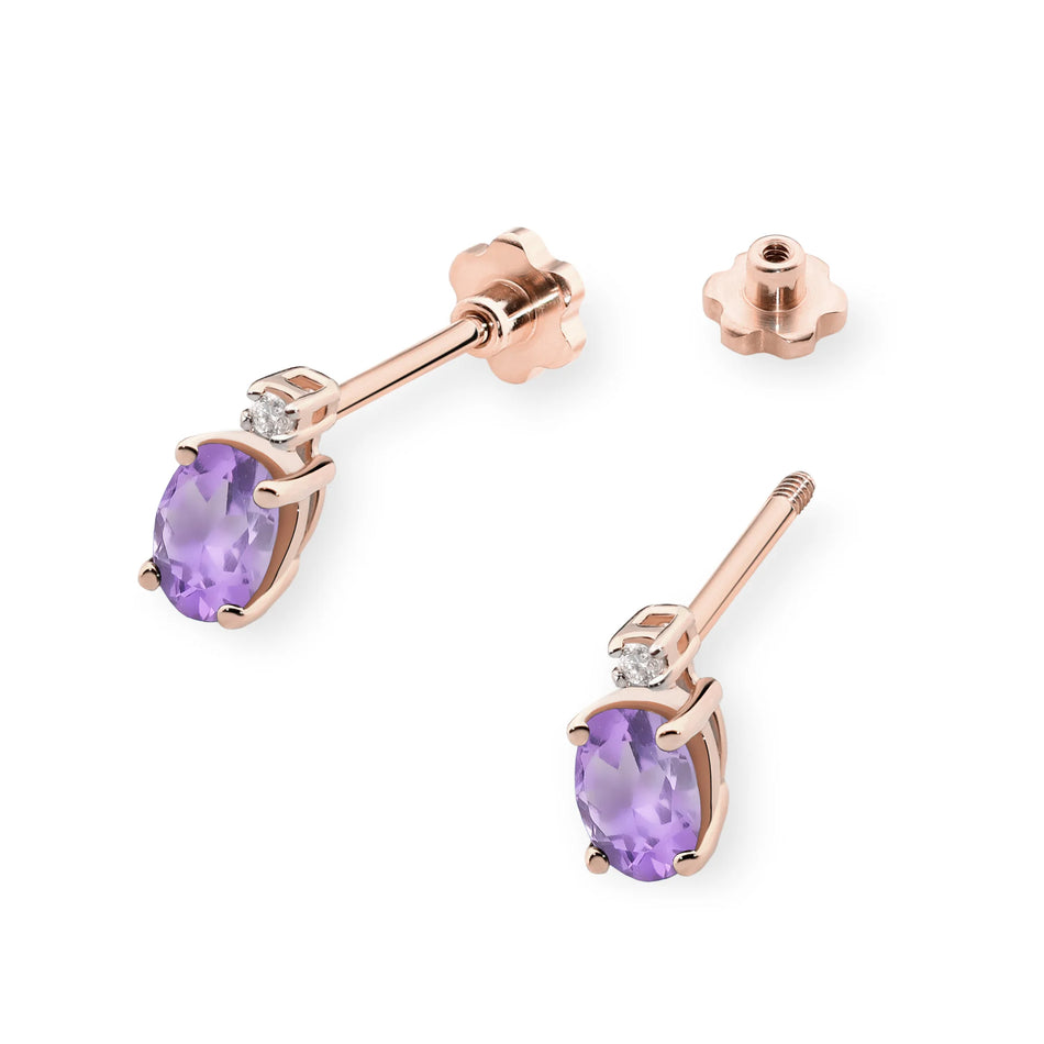 Gold Earrings with 0.40ct Amethyst and 0.029ct Diamonds