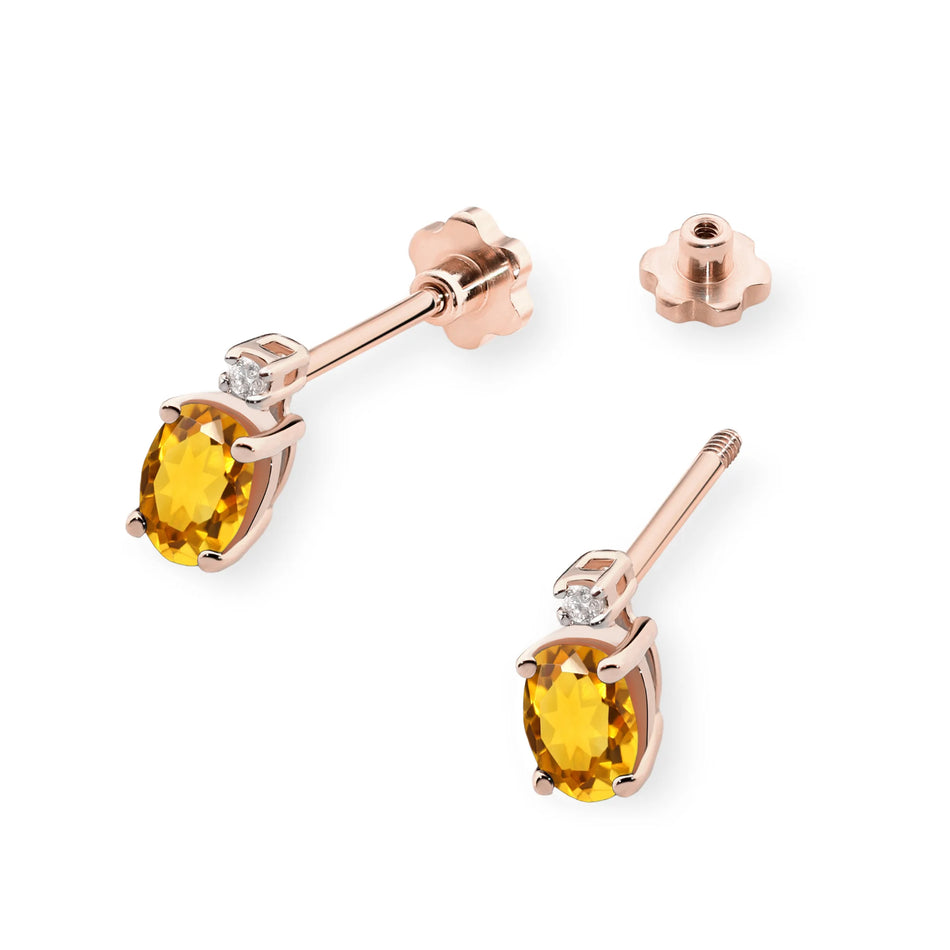 Gold Earrings with 0.60ct Citrin and 0.029ct Diamonds