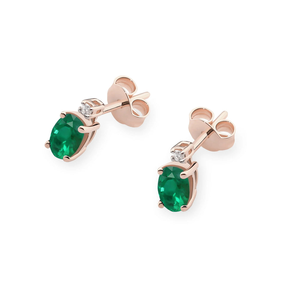Gold Earrings with 0.40ct Emerald and 0.029ct Diamonds