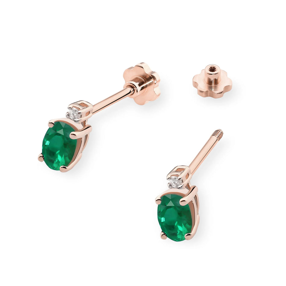 Gold Earrings with 0.40ct Emeralds and 0.029ct Diamonds