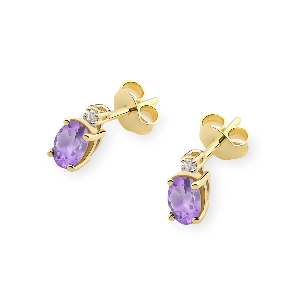Gold Earrings with 0.40ct Amethyst and 0.029ct Diamonds