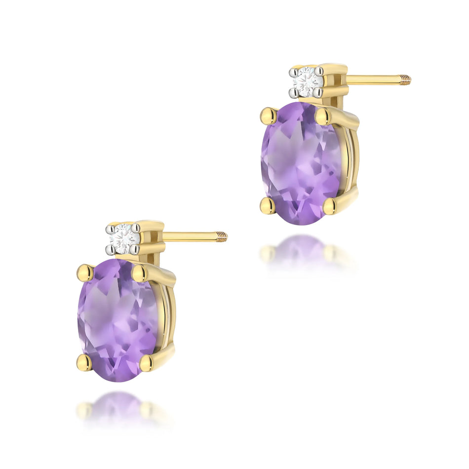 Gold Earrings with 0.40ct Amethyst and 0.029ct Diamonds