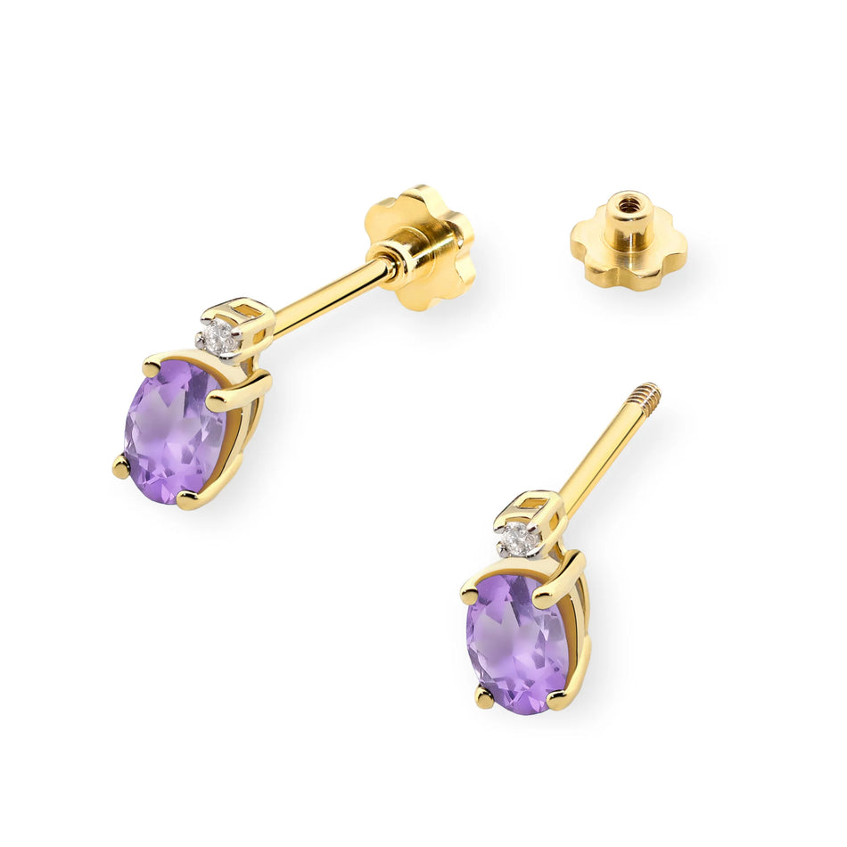 Gold Earrings with 0.40ct Amethyst and 0.029ct Diamonds