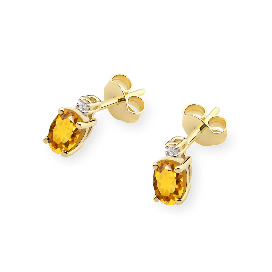 Gold Earrings with 0.60ct Citrin and 0.029ct Diamonds