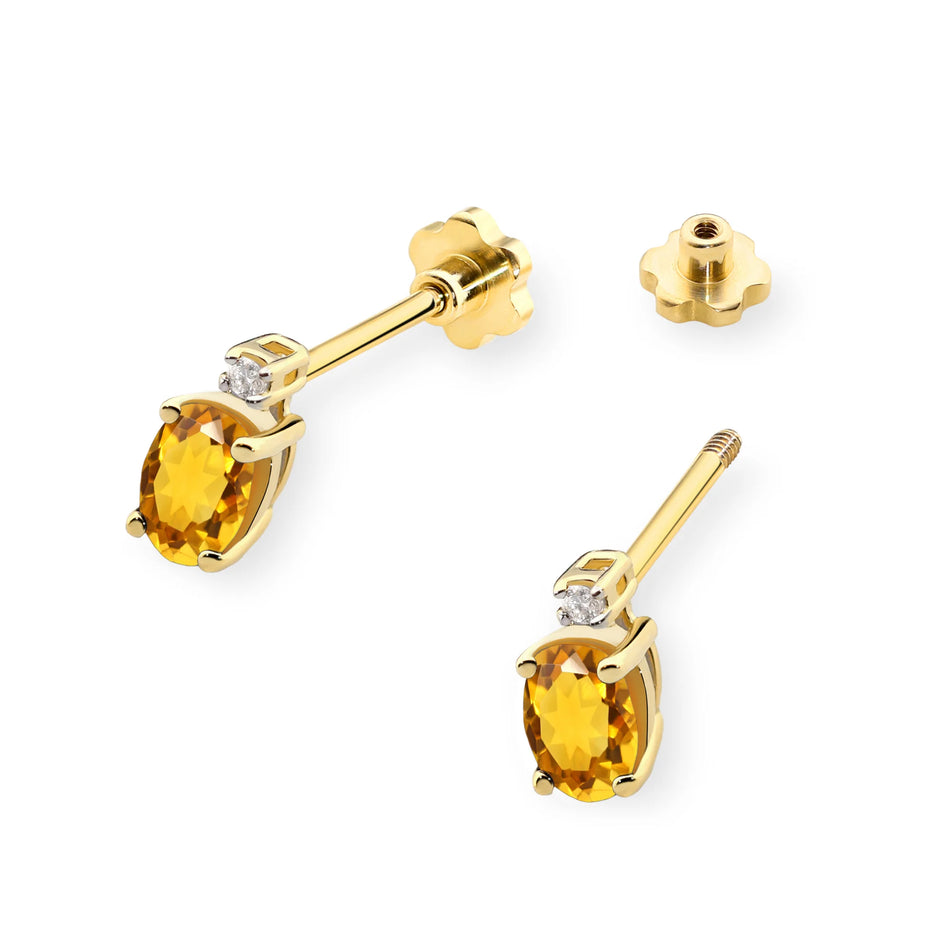Gold Earrings with 0.60ct Citrin and 0.029ct Diamonds