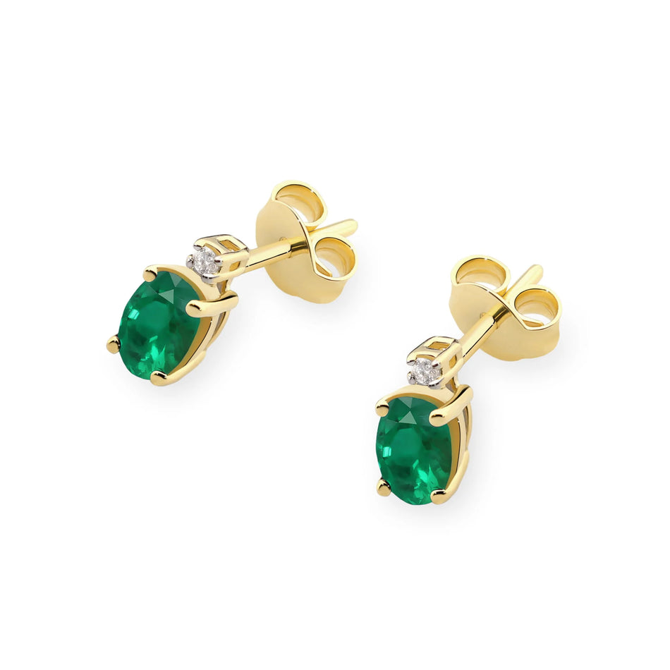 Gold Earrings with 0.40ct Emerald and 0.029ct Diamonds