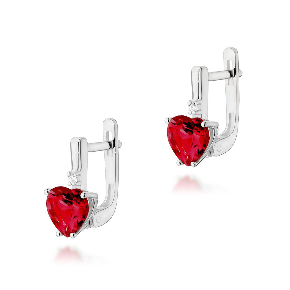 Gold Earrings with 1.70ct Heart-shaped Ruby and Diamonds