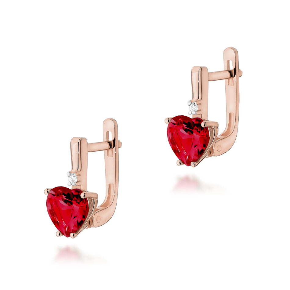 Gold Earrings with 1.70ct Heart-shaped Ruby and Diamonds