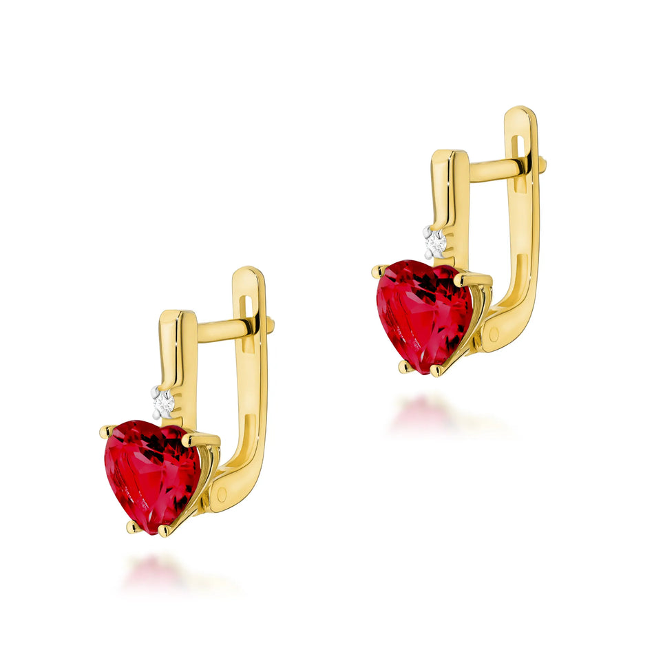 Gold Earrings with 1.70ct Heart-shaped Ruby and Diamonds