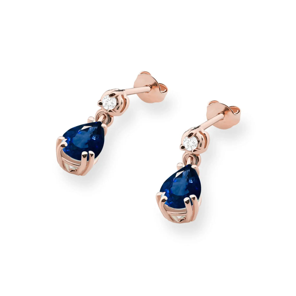 Gold Earrings with 0.60ct Sapphire and Diamonds