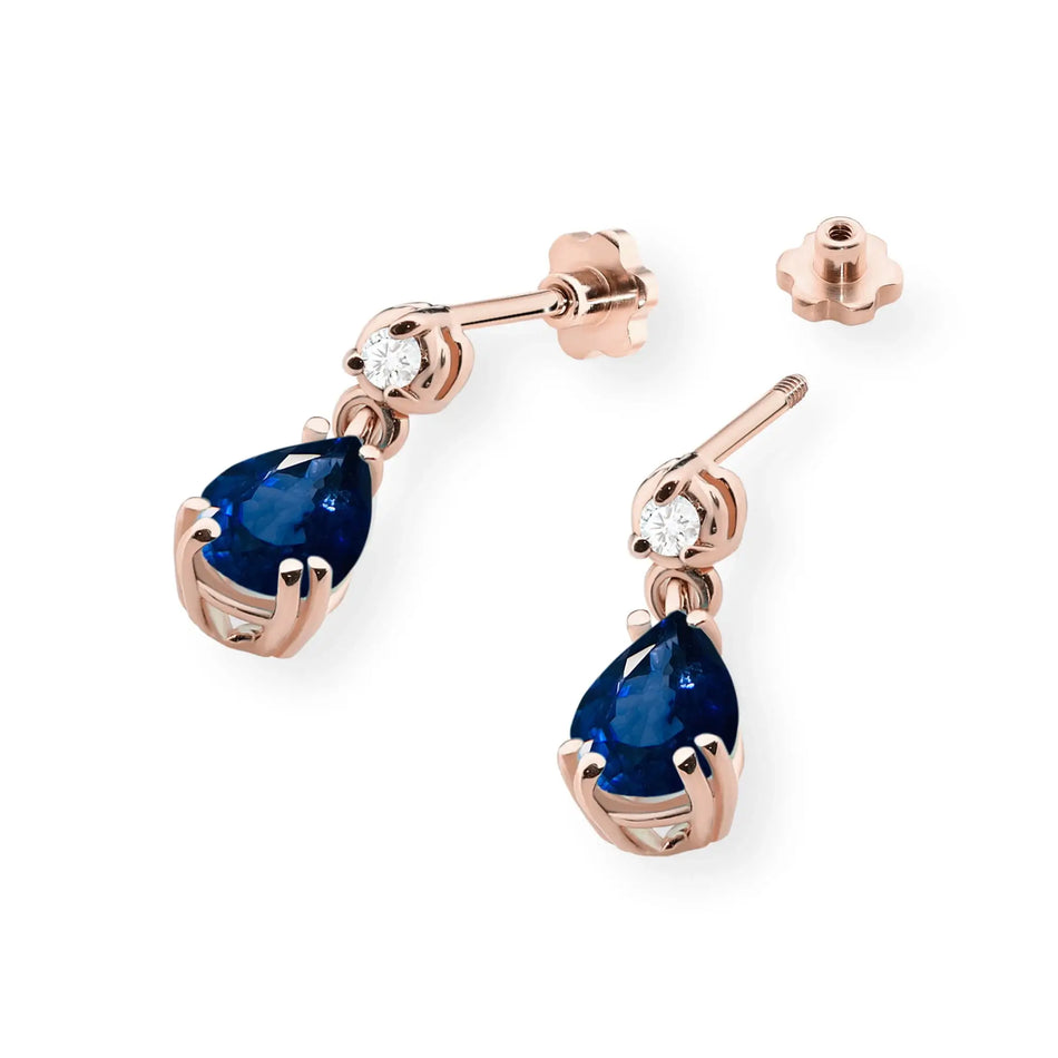 Gold Earrings with 0.60ct Sapphire and Diamonds