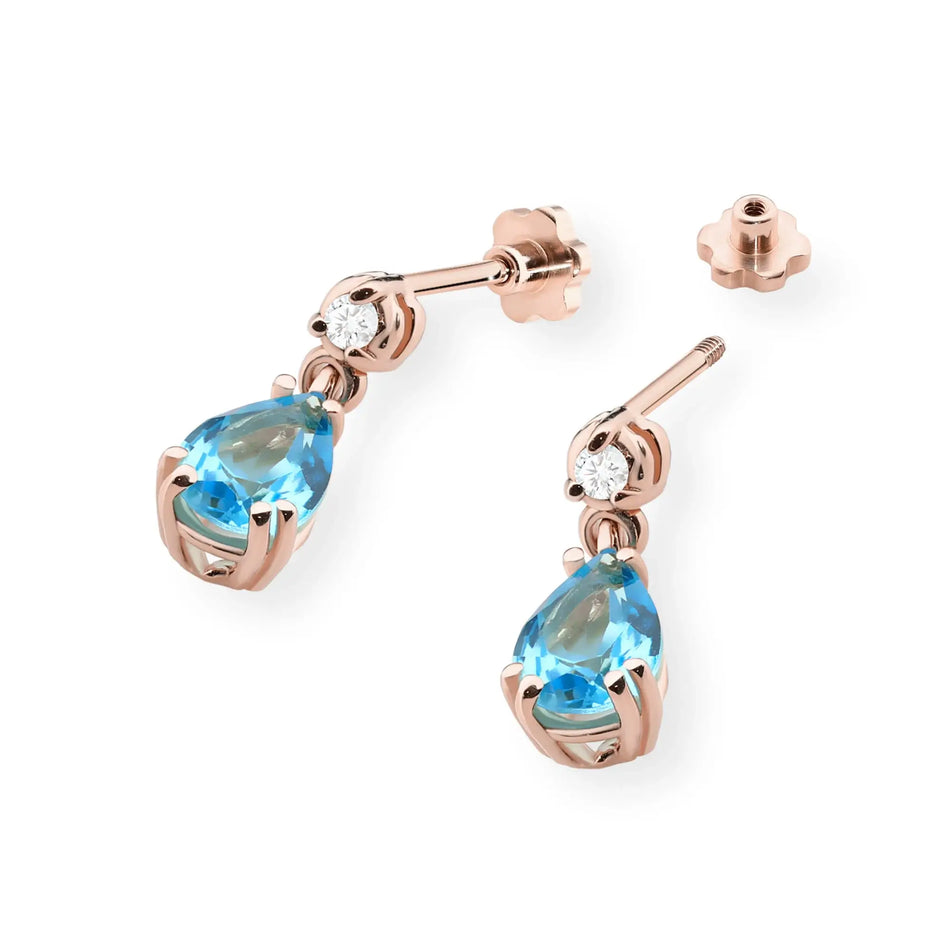 Gold Earrings with 0.90ct Topaz and Diamonds