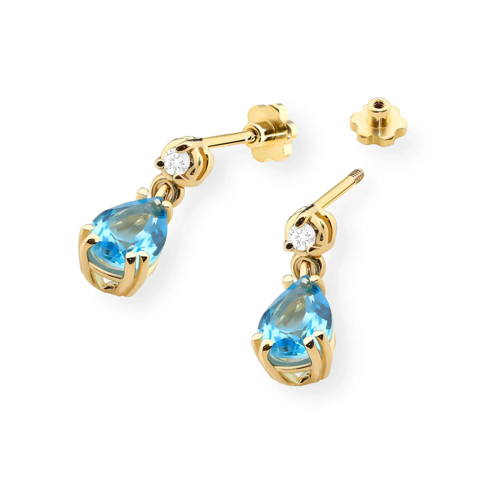 Gold Earrings with 0.90ct Topaz and Diamonds
