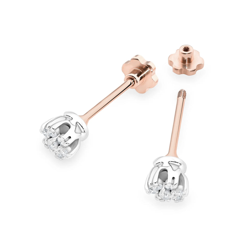 Gold Earrings with 0.20ct Diamonds Flowers