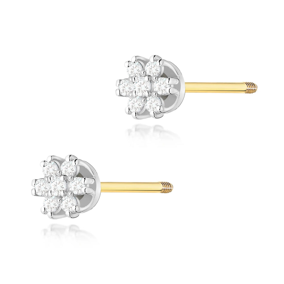 Gold Earrings with 0.20ct Diamonds Flowers