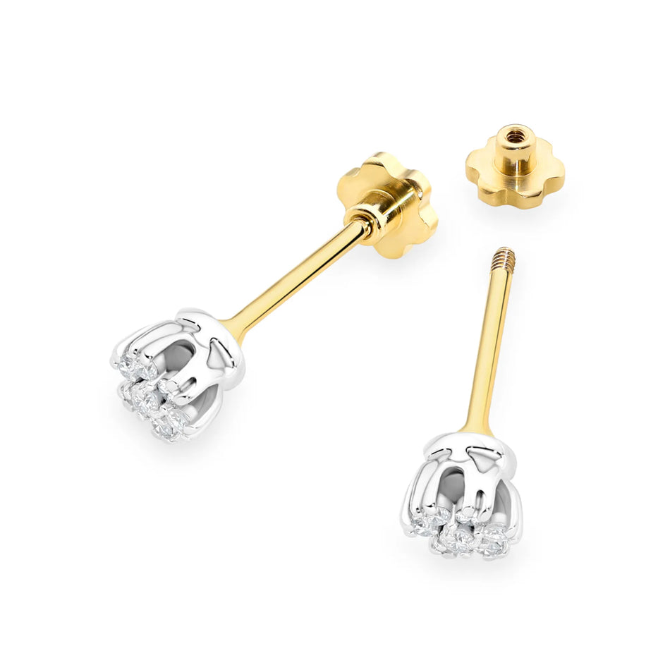 Gold Earrings with 0.20ct Diamonds Flowers
