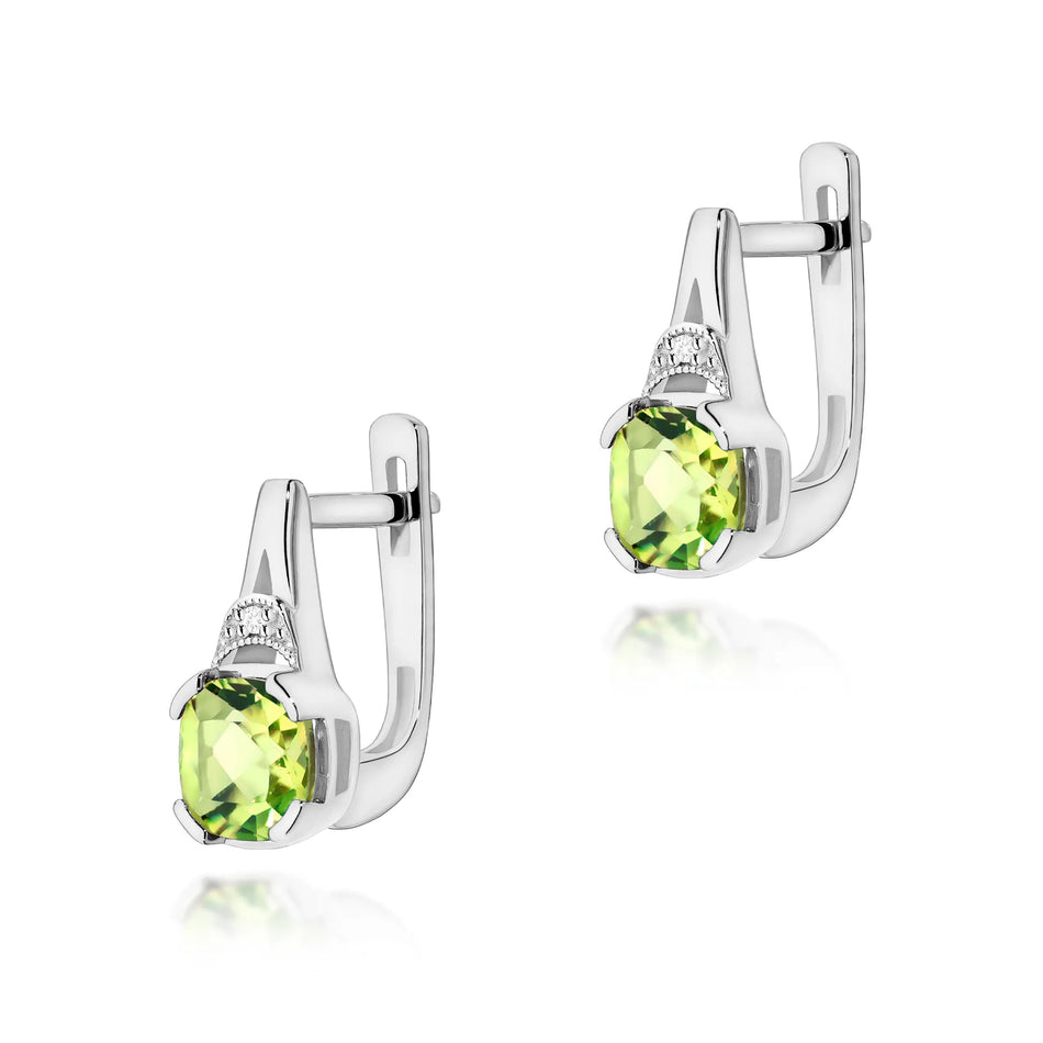 Gold Earrings with 1.00ct Olivines and 0.01ct Diamonds