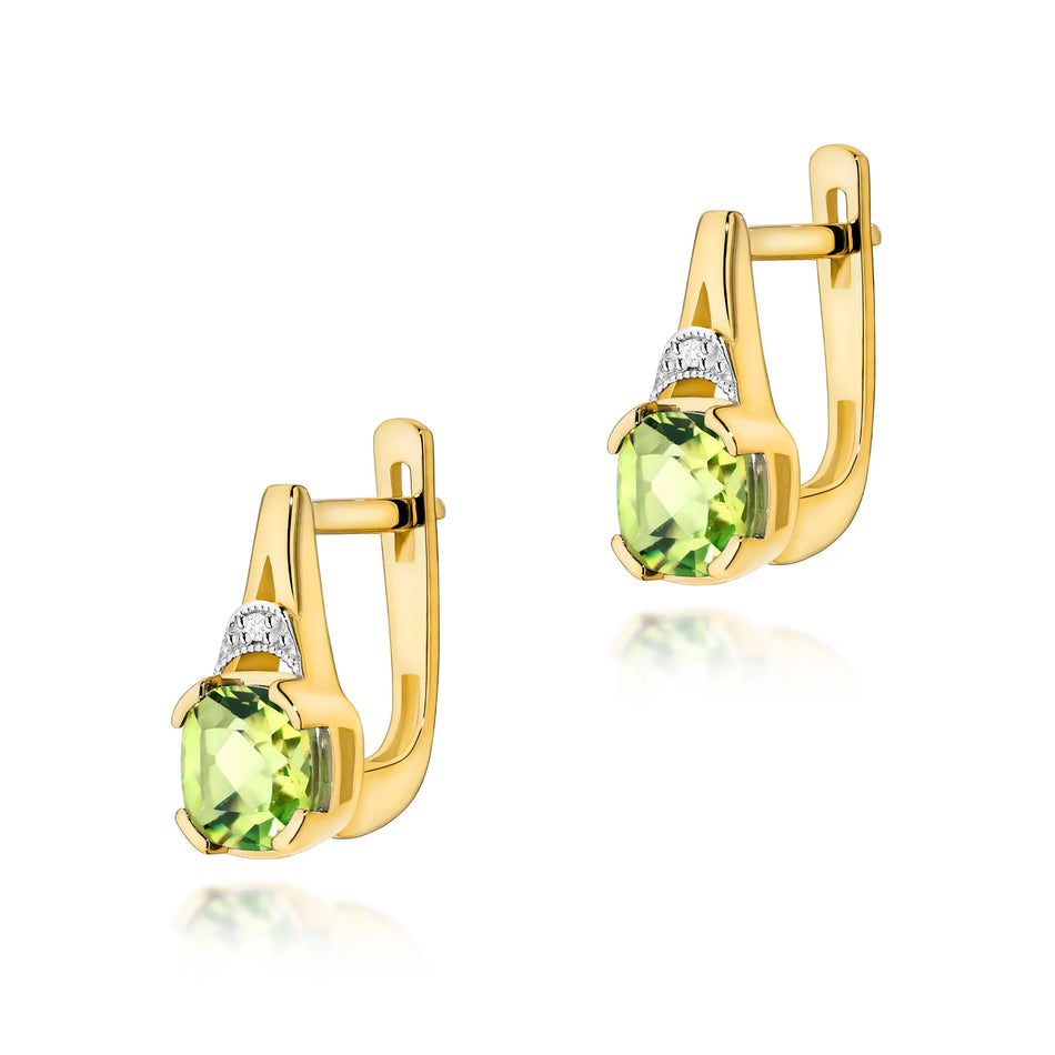 Gold Earrings with 1.00ct Olivines and 0.01ct Diamonds