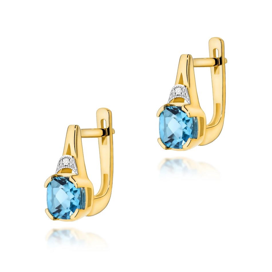 Gold Earrings with 1.10ct Topazes and 0.01ct Diamonds