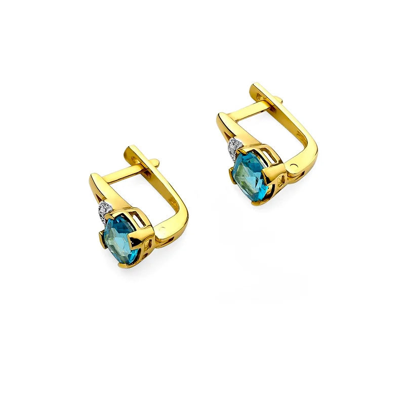 Gold Earrings with 1.10ct Topazes and 0.01ct Diamonds