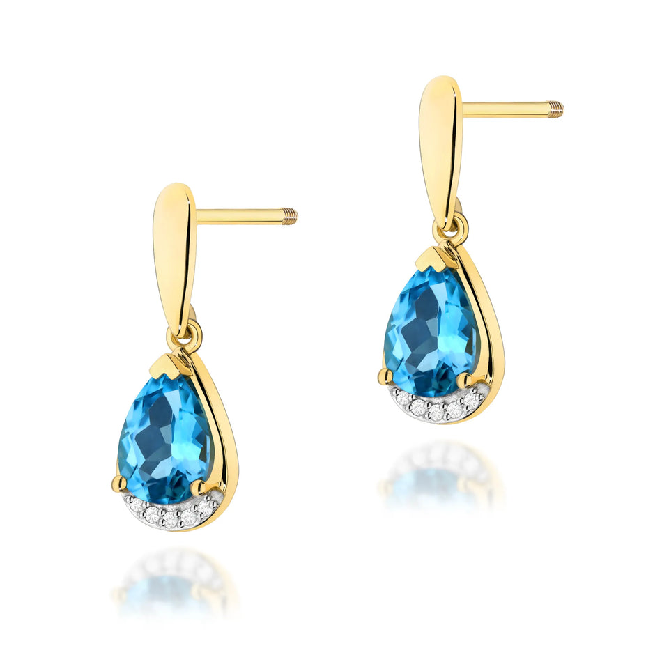 Gold Earrings with 1.40ct Topazes and 0.05ct Diamonds