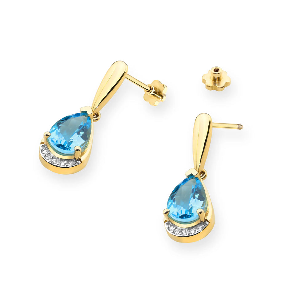Gold Earrings with 1.40ct Topazes and 0.05ct Diamonds