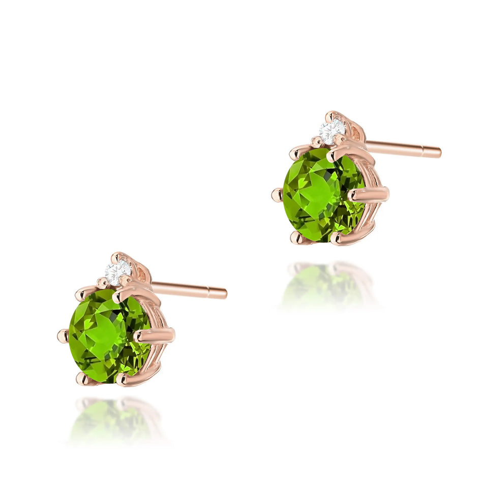Gold Earrings with 0.60ct Olivines and 0.029ct Diamonds
