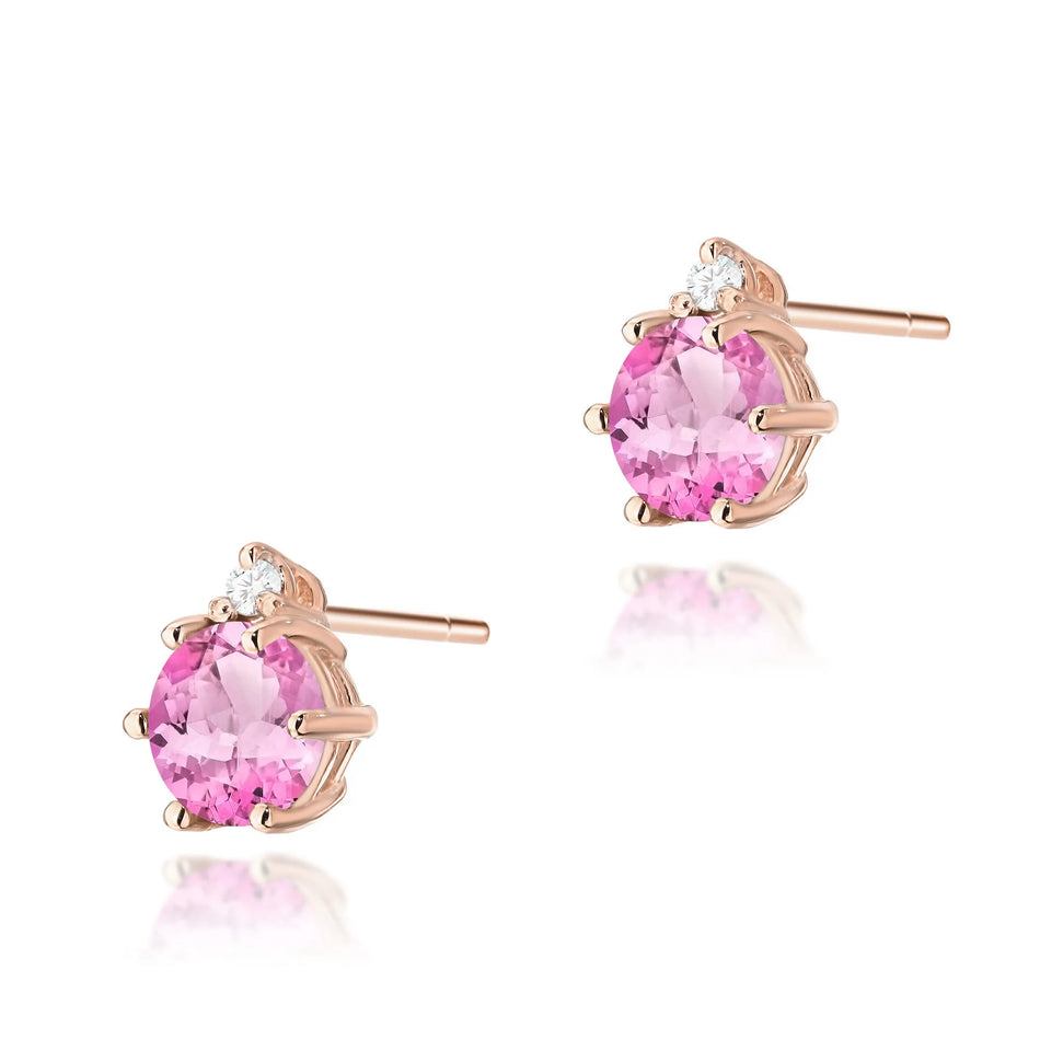 Gold Earrings with 0.60ct Pink topazes and 0.029ct Diamonds