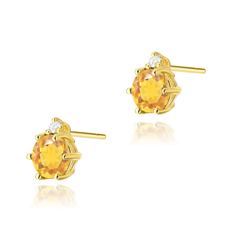 Gold Earrings with 0.50ct Citrines and 0.029ct Diamonds
