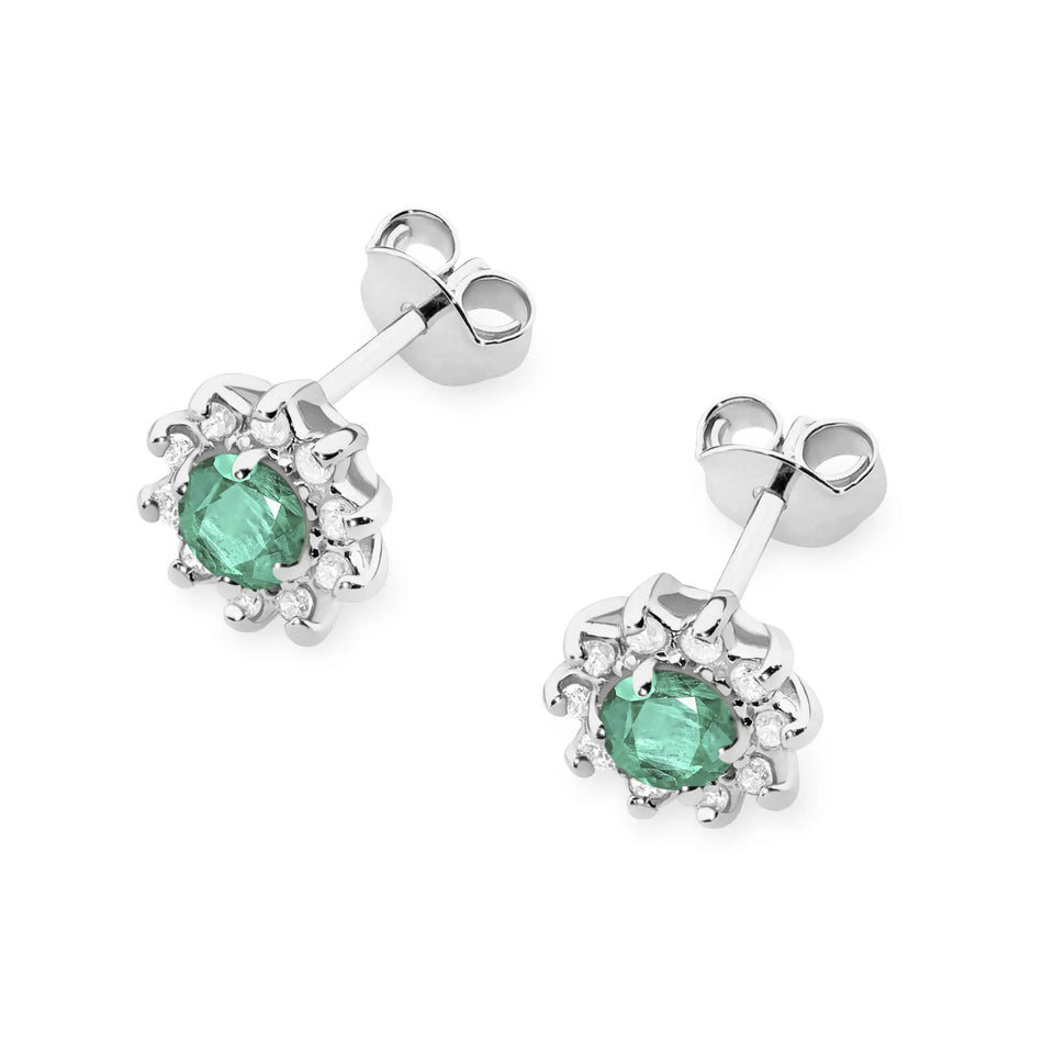 Gold Earrings with 0.15ct Emeralds and 0.172ct Diamonds
