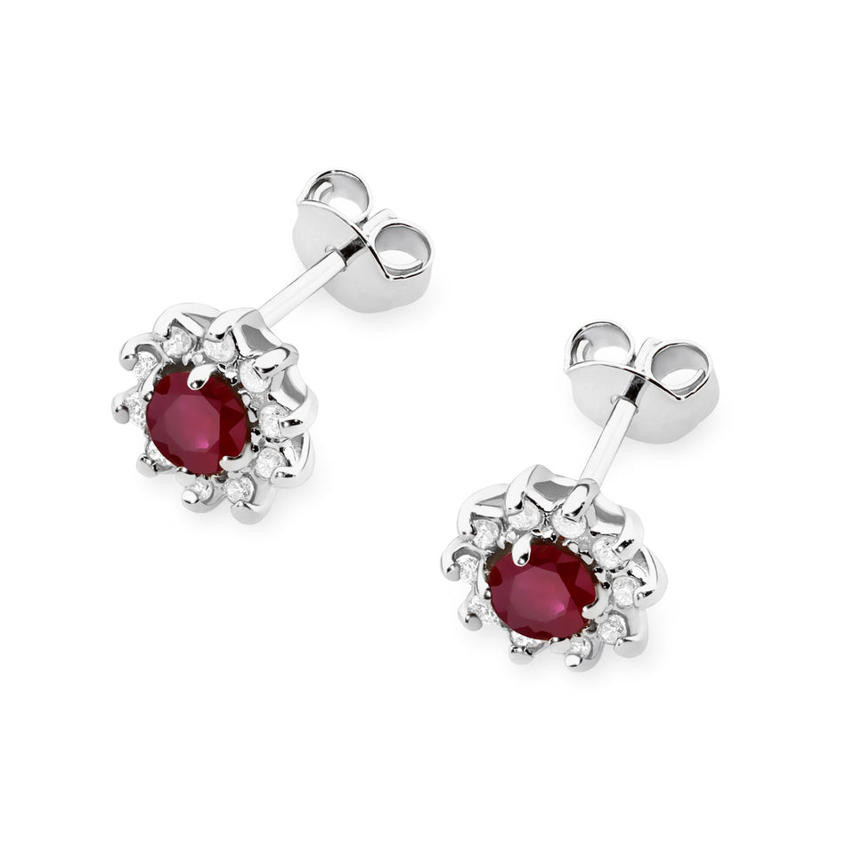 Gold Earrings with 0.15ct Rubies and 0.172ct Diamonds