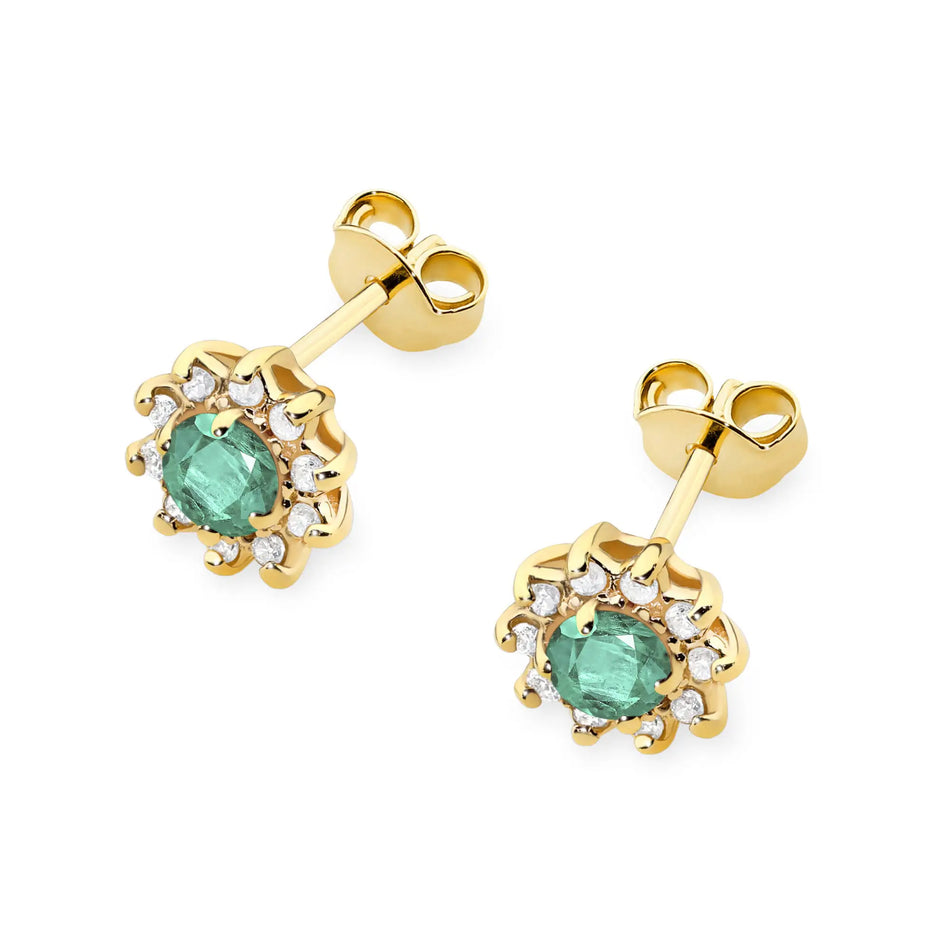 Gold Earrings with 0.15ct Emeralds and 0.172ct Diamonds
