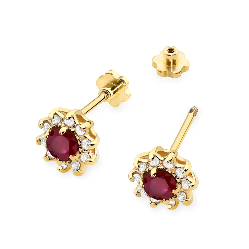 Gold Earrings with 0.15ct Rubies and 0.172ct Diamonds