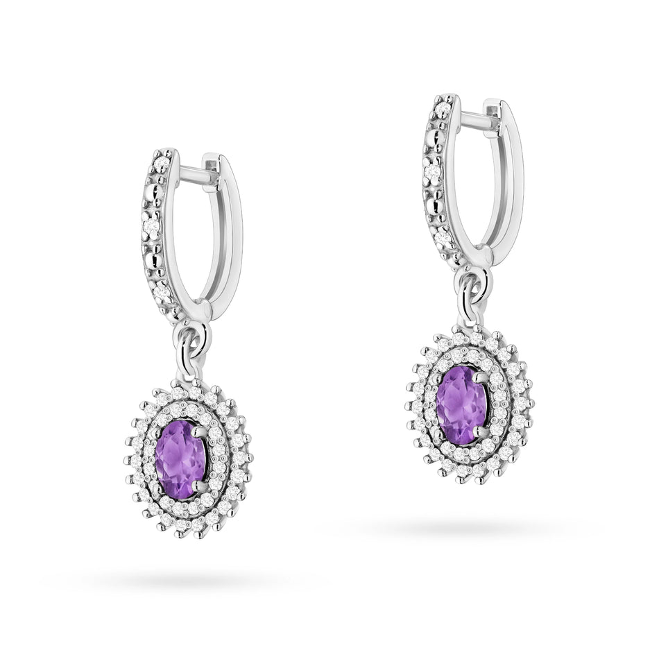 Gold Earrings with 0.40ct Amethysts and 0.442ct Diamonds
