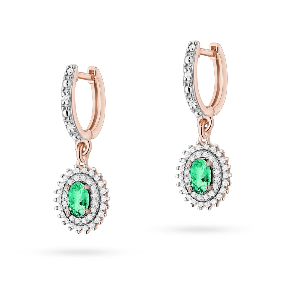 Gold Earrings with 0.40ct Emeralds and 0.442ct Diamonds