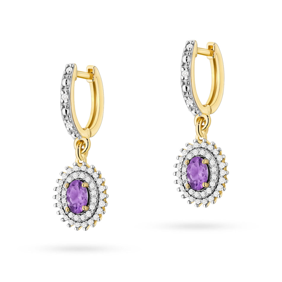 Gold Earrings with 0.40ct Amethysts and 0.442ct Diamonds