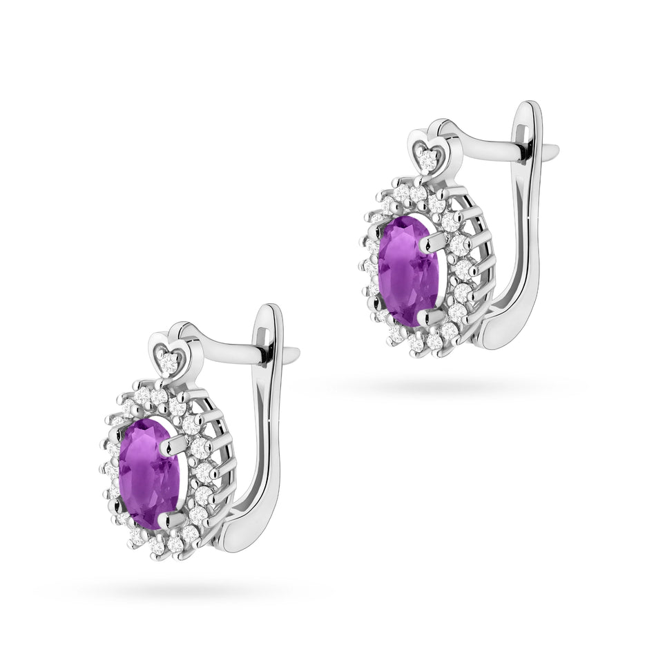 Gold Earrings with 0.40ct Amethysts and 0.19ct Diamonds