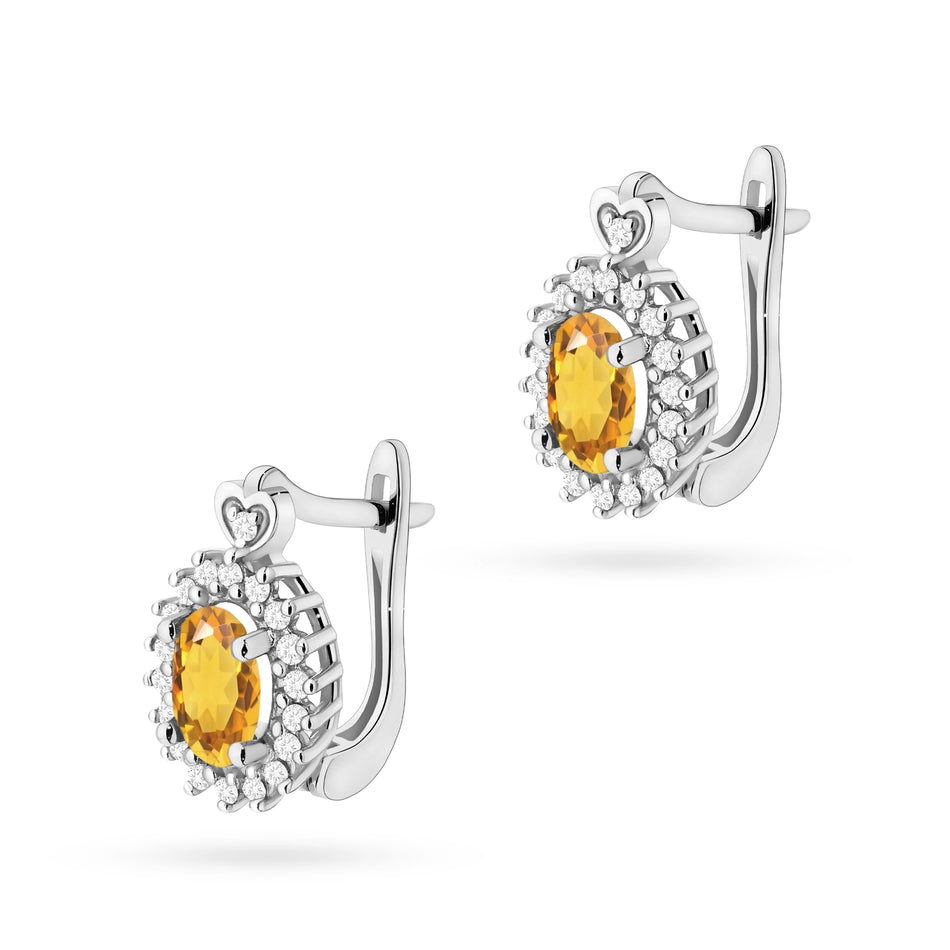 Gold Earrings with 0.60ct Citrines and 0.19ct Diamonds